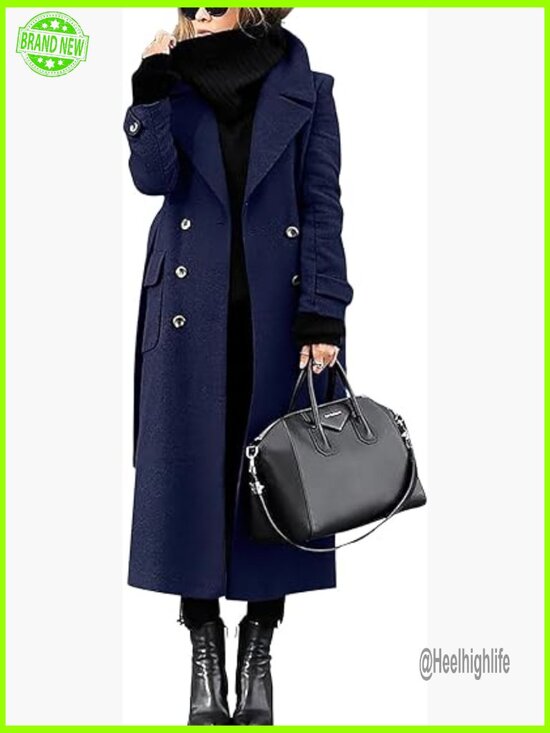 Jackets & Blazers - Long Double Breasted Pea Coat Notch Collar Winter Overcoat